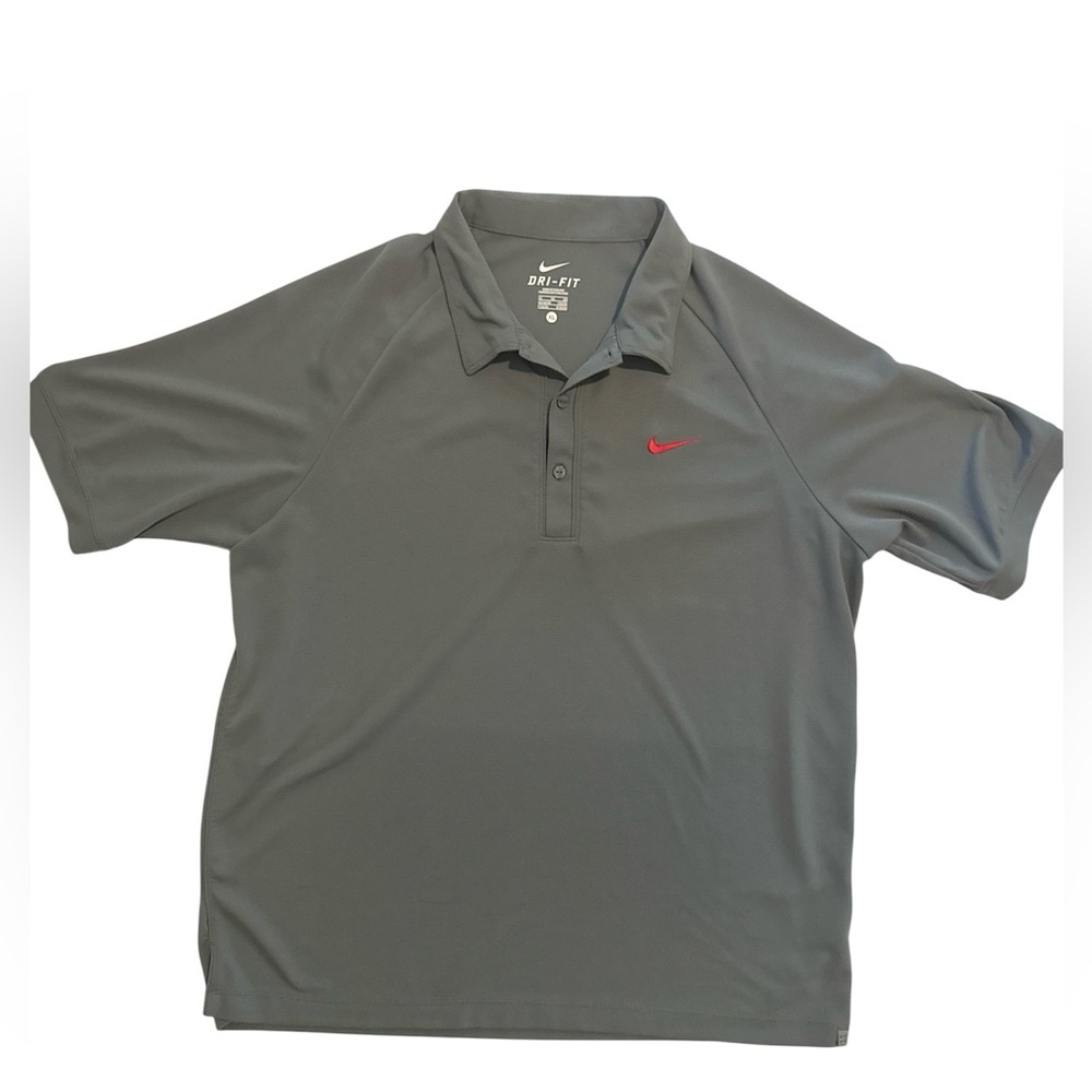 Nike Men's Gray Polo Shirt with Red Swoosh - Size XL